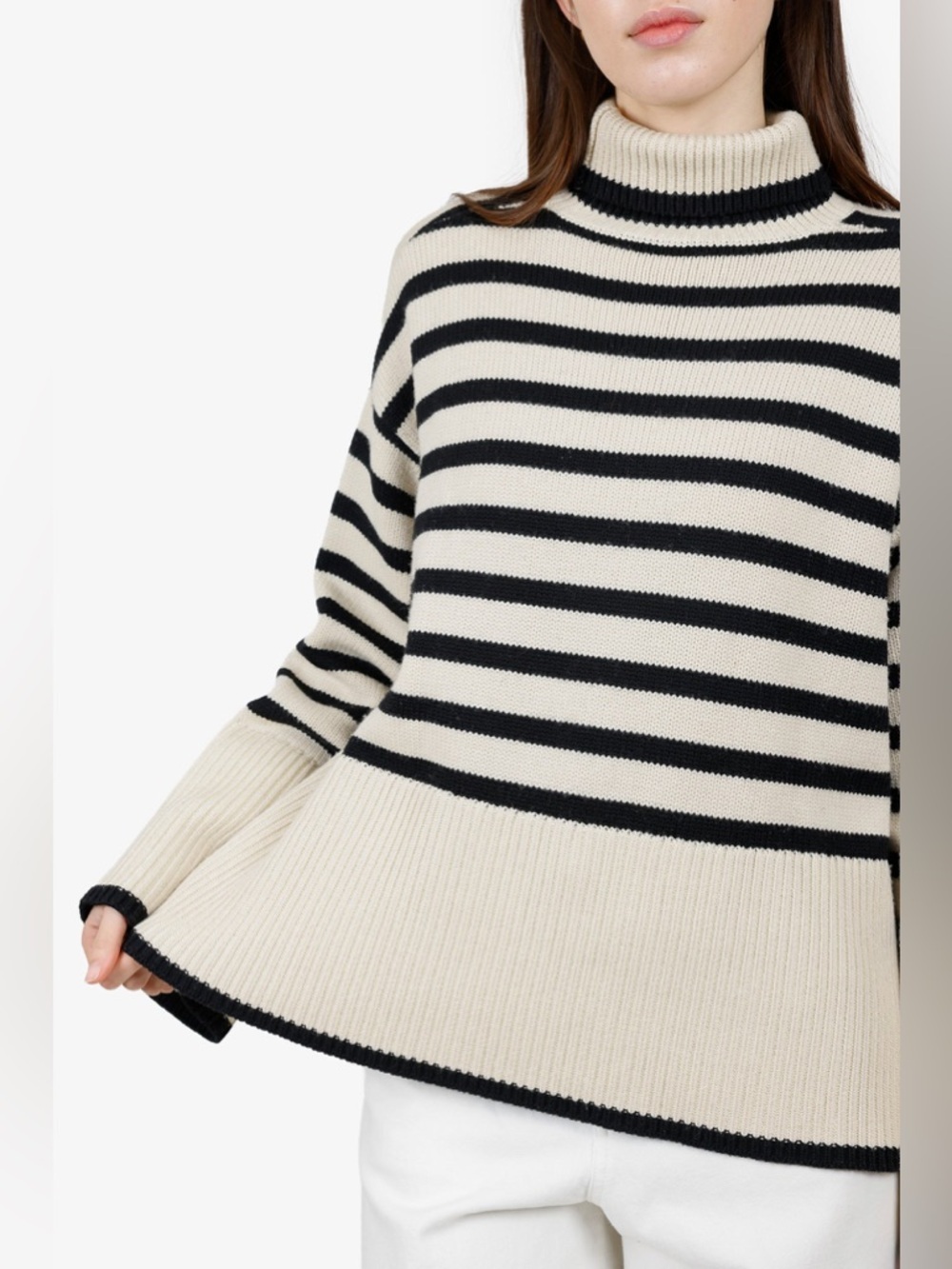 TOTEME BLACK AND WHITE WOOL- COTTON SIGNATURE STRIPE TURTLENECK SWEATER SIZE M - Picture 10 of 12